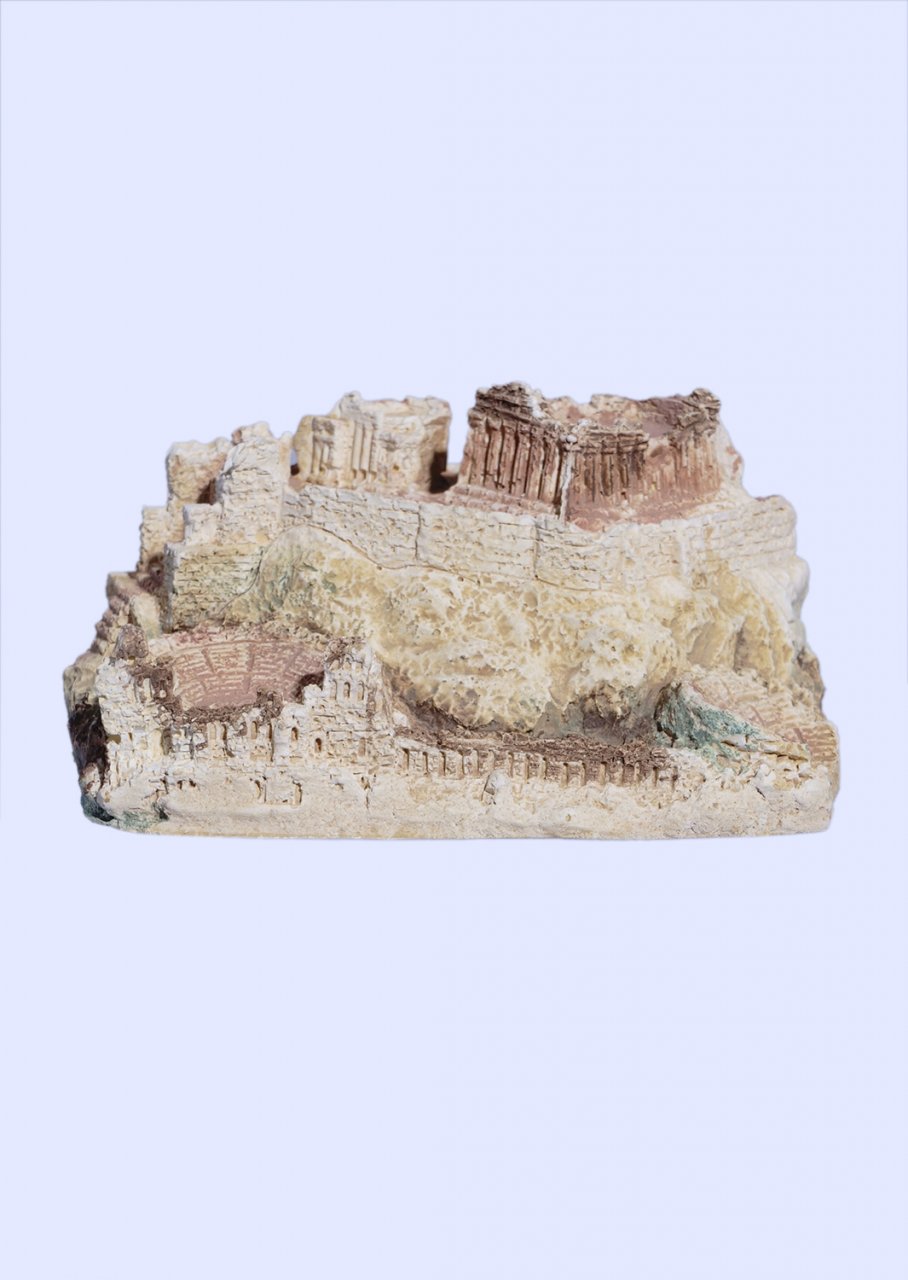 Handmade plaster statue depicting the rock of Acropolis in Athens